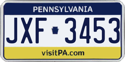 PA license plate JXF3453