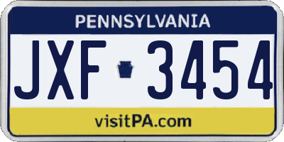 PA license plate JXF3454