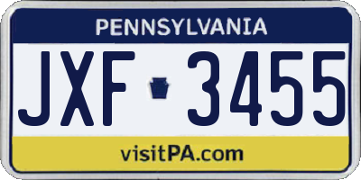 PA license plate JXF3455