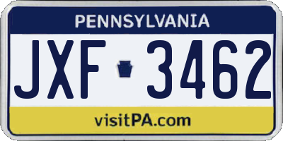 PA license plate JXF3462