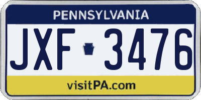 PA license plate JXF3476