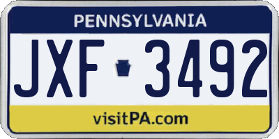 PA license plate JXF3492