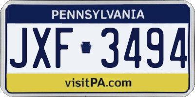 PA license plate JXF3494