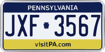 PA license plate JXF3567
