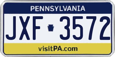 PA license plate JXF3572