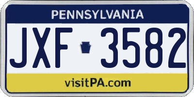 PA license plate JXF3582
