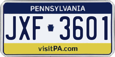 PA license plate JXF3601