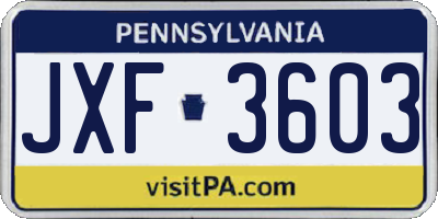PA license plate JXF3603