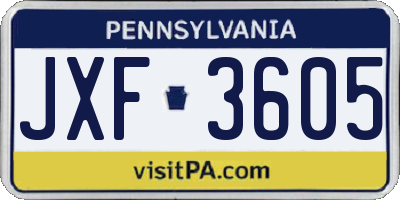PA license plate JXF3605