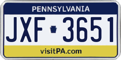 PA license plate JXF3651