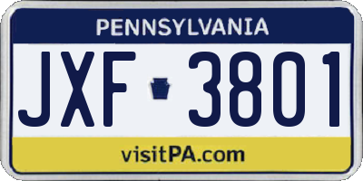 PA license plate JXF3801