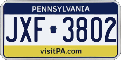PA license plate JXF3802