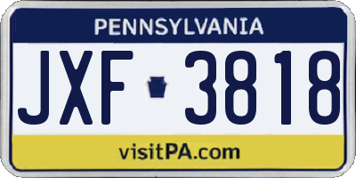 PA license plate JXF3818