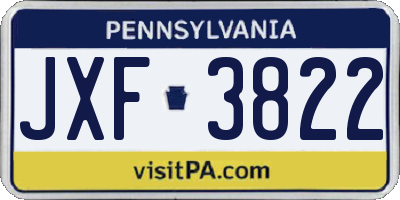 PA license plate JXF3822