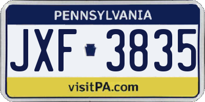 PA license plate JXF3835