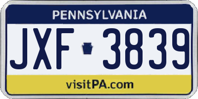 PA license plate JXF3839