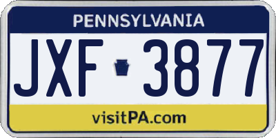 PA license plate JXF3877
