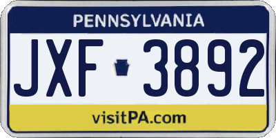 PA license plate JXF3892