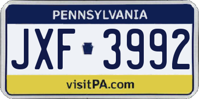 PA license plate JXF3992