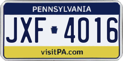 PA license plate JXF4016