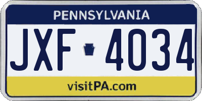 PA license plate JXF4034