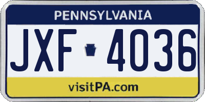 PA license plate JXF4036