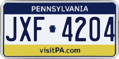 PA license plate JXF4204