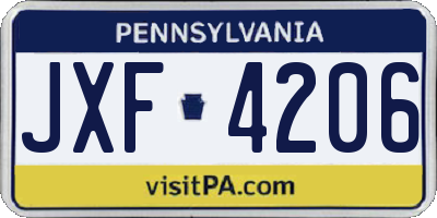 PA license plate JXF4206