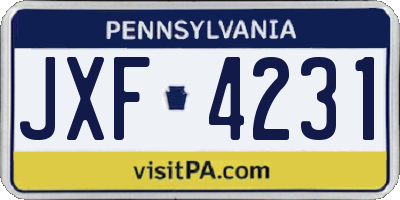 PA license plate JXF4231