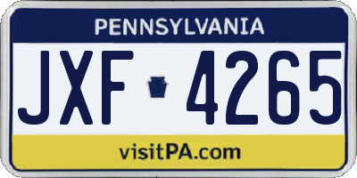 PA license plate JXF4265