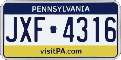PA license plate JXF4316