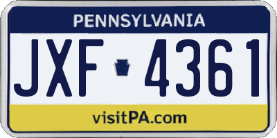 PA license plate JXF4361