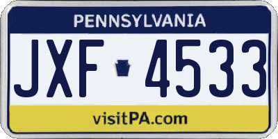 PA license plate JXF4533