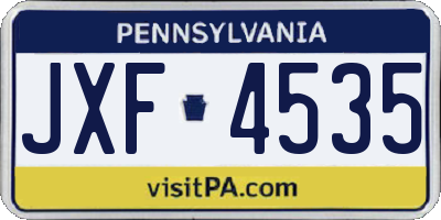 PA license plate JXF4535