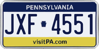 PA license plate JXF4551