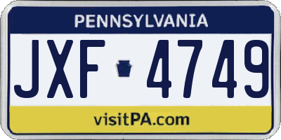 PA license plate JXF4749