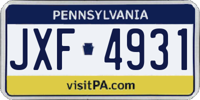 PA license plate JXF4931