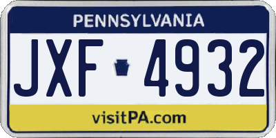 PA license plate JXF4932