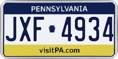 PA license plate JXF4934
