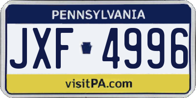 PA license plate JXF4996