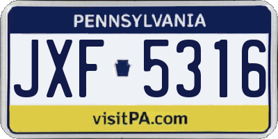 PA license plate JXF5316