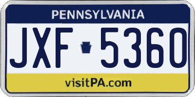 PA license plate JXF5360