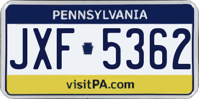 PA license plate JXF5362