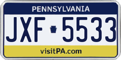 PA license plate JXF5533
