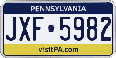 PA license plate JXF5982