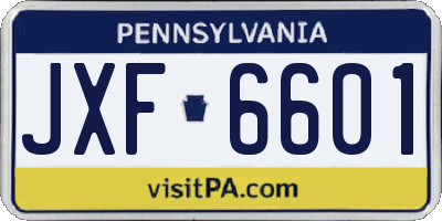 PA license plate JXF6601