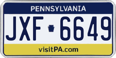 PA license plate JXF6649