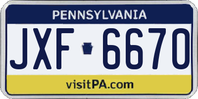 PA license plate JXF6670