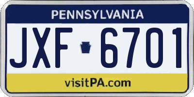 PA license plate JXF6701