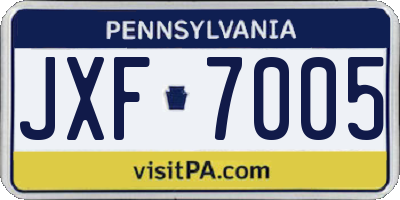 PA license plate JXF7005